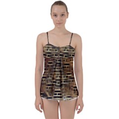 Textures Brown Wood Babydoll Tankini Top by anzea