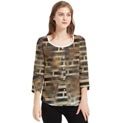 Textures Brown Wood Chiffon Quarter Sleeve Blouse by anzea