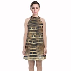 Textures Brown Wood Velvet Halter Neckline Dress 