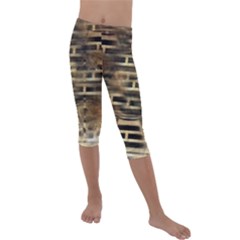 Textures Brown Wood Kids  Lightweight Velour Capri Leggings 