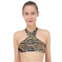 Textures Brown Wood High Neck Bikini Top View1