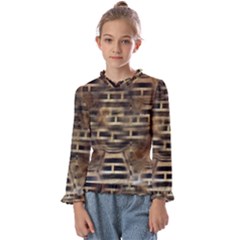 Textures Brown Wood Kids  Frill Detail T-shirt