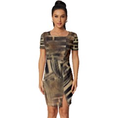 Textures Brown Wood Fitted Knot Split End Bodycon Dress by anzea