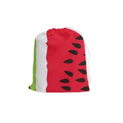 Watermelon Black Green Melon Red Drawstring Pouch (medium) by Cemarart