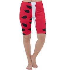 Watermelon Black Green Melon Red Cropped Leggings  by Cemarart