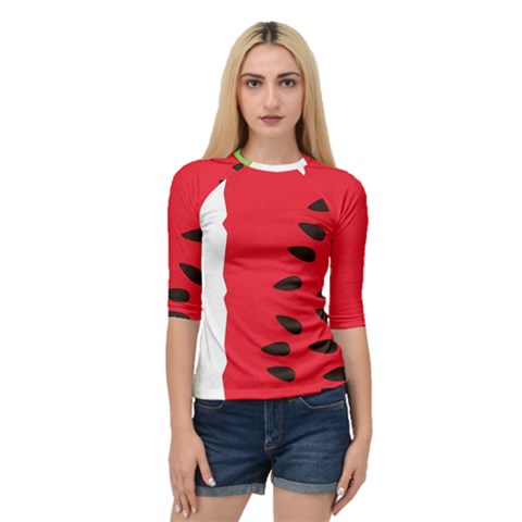 Watermelon Black Green Melon Red Quarter Sleeve Raglan T-shirt by Cemarart