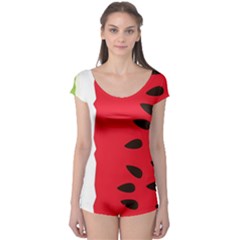 Watermelon Black Green Melon Red Boyleg Leotard  by Cemarart