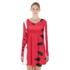 Watermelon Black Green Melon Red Long Sleeve Velvet V-neck Dress