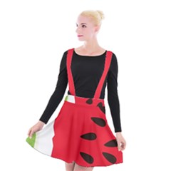 Watermelon Black Green Melon Red Suspender Skater Skirt by Cemarart