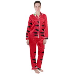 Watermelon Black Green Melon Red Women s Long Sleeve Satin Pajamas Set	 by Cemarart