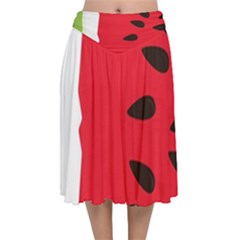 Watermelon Black Green Melon Red Velvet Flared Midi Skirt