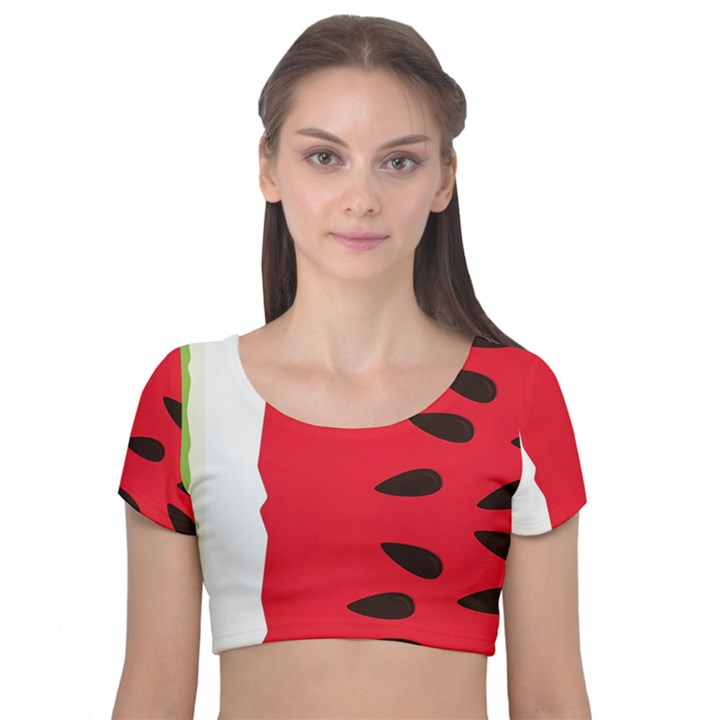 Watermelon Black Green Melon Red Velvet Short Sleeve Crop Top 