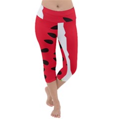 Watermelon Black Green Melon Red Lightweight Velour Capri Yoga Leggings by Cemarart