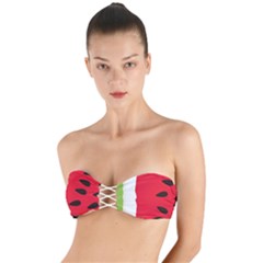 Watermelon Black Green Melon Red Twist Bandeau Bikini Top by Cemarart