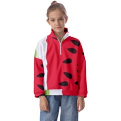 Watermelon Black Green Melon Red Kids  Half Zip Hoodie