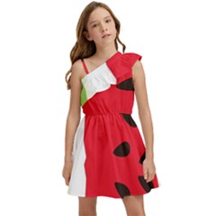 Watermelon Black Green Melon Red Kids  One Shoulder Party Dress by Cemarart