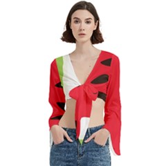 Watermelon Black Green Melon Red Trumpet Sleeve Cropped Top