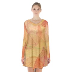 Leaves Patterns Colorful Leaf Pattern Long Sleeve Velvet V-neck Dress