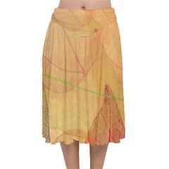 Leaves Patterns Colorful Leaf Pattern Velvet Flared Midi Skirt