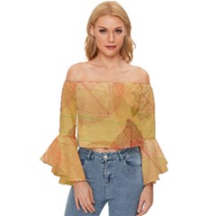 Leaves Patterns Colorful Leaf Pattern Off Shoulder Flutter Bell Sleeve Top