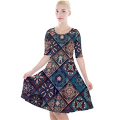 Flower Texture Background Colorful Pattern Quarter Sleeve A-line Dress With Pockets by Cemarart