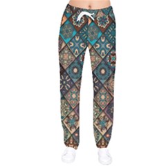 Flower Texture Background Colorful Pattern Women Velvet Drawstring Pants