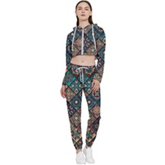 Flower Texture Background Colorful Pattern Cropped Zip Up Lounge Set