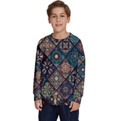 Flower Texture Background Colorful Pattern Kids  Crewneck Sweatshirt