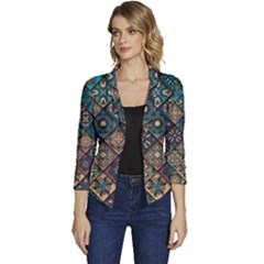 Flower Texture Background Colorful Pattern Women s Casual 3/4 Sleeve Spring Jacket by Cemarart