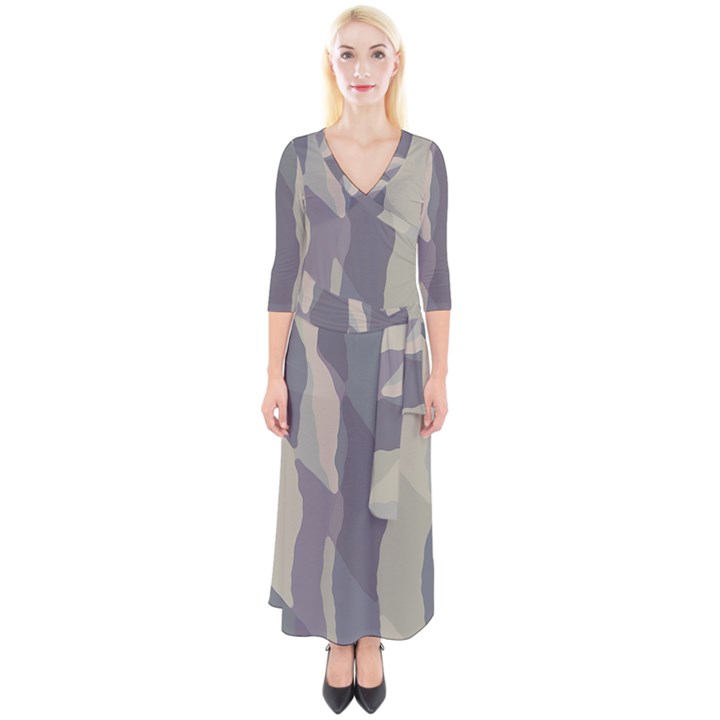 Maximal Camo Print Design Quarter Sleeve Wrap Maxi Dress