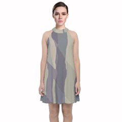 Maximal Camo Print Design Velvet Halter Neckline Dress 