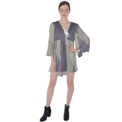 Maximal Camo Print Design V-neck Flare Sleeve Mini Dress by dflcprintsclothing