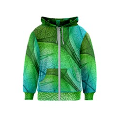 3d Leaves Texture Sheet Blue Green Kids  Zipper Hoodie