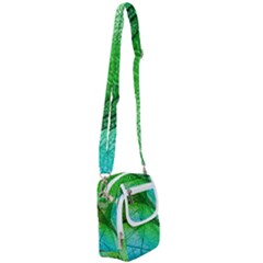 3d Leaves Texture Sheet Blue Green Shoulder Strap Belt Bag by Cemarart