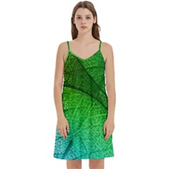 3d Leaves Texture Sheet Blue Green Mini Camis Dress With Pockets by Cemarart