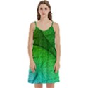 3d Leaves Texture Sheet Blue Green Mini Camis Dress With Pockets View1