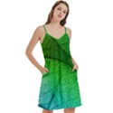 3d Leaves Texture Sheet Blue Green Mini Camis Dress With Pockets View3