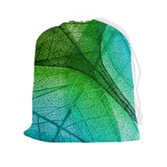 3d Leaves Texture Sheet Blue Green Drawstring Pouch (2xl) by Cemarart