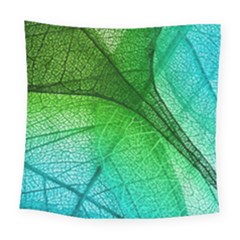 3d Leaves Texture Sheet Blue Green Square Tapestry (large)