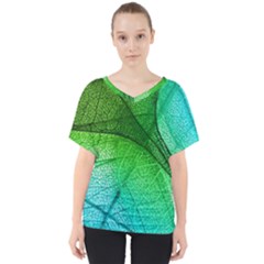 3d Leaves Texture Sheet Blue Green V-neck Dolman Drape Top by Cemarart