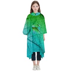 3d Leaves Texture Sheet Blue Green Kids  Hooded Rain Ponchos by Cemarart