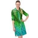 3d Leaves Texture Sheet Blue Green Long Sleeve Mini Shirt Dress View1