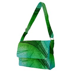 3d Leaves Texture Sheet Blue Green Full Print Messenger Bag (m) by Cemarart