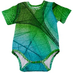 3d Leaves Texture Sheet Blue Green Baby Short Sleeve Bodysuit