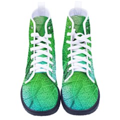 3d Leaves Texture Sheet Blue Green Men s High-top Canvas Sneakers by Cemarart