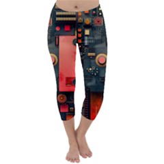 Tech Technology Pattern Capri Winter Leggings 