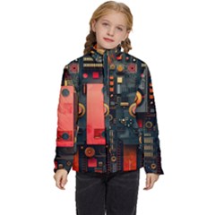 Tech Technology Pattern Kids  Puffer Bubble Jacket Coat