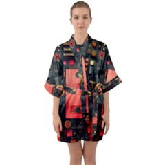 Tech Technology Pattern Half Sleeve Satin Kimono  by Salmanaz77