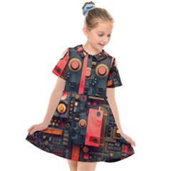 Tech Technology Pattern Kids  Short Sleeve Shirt Dress by Salmanaz77