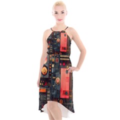 Tech Technology Pattern High-low Halter Chiffon Dress  by Salmanaz77